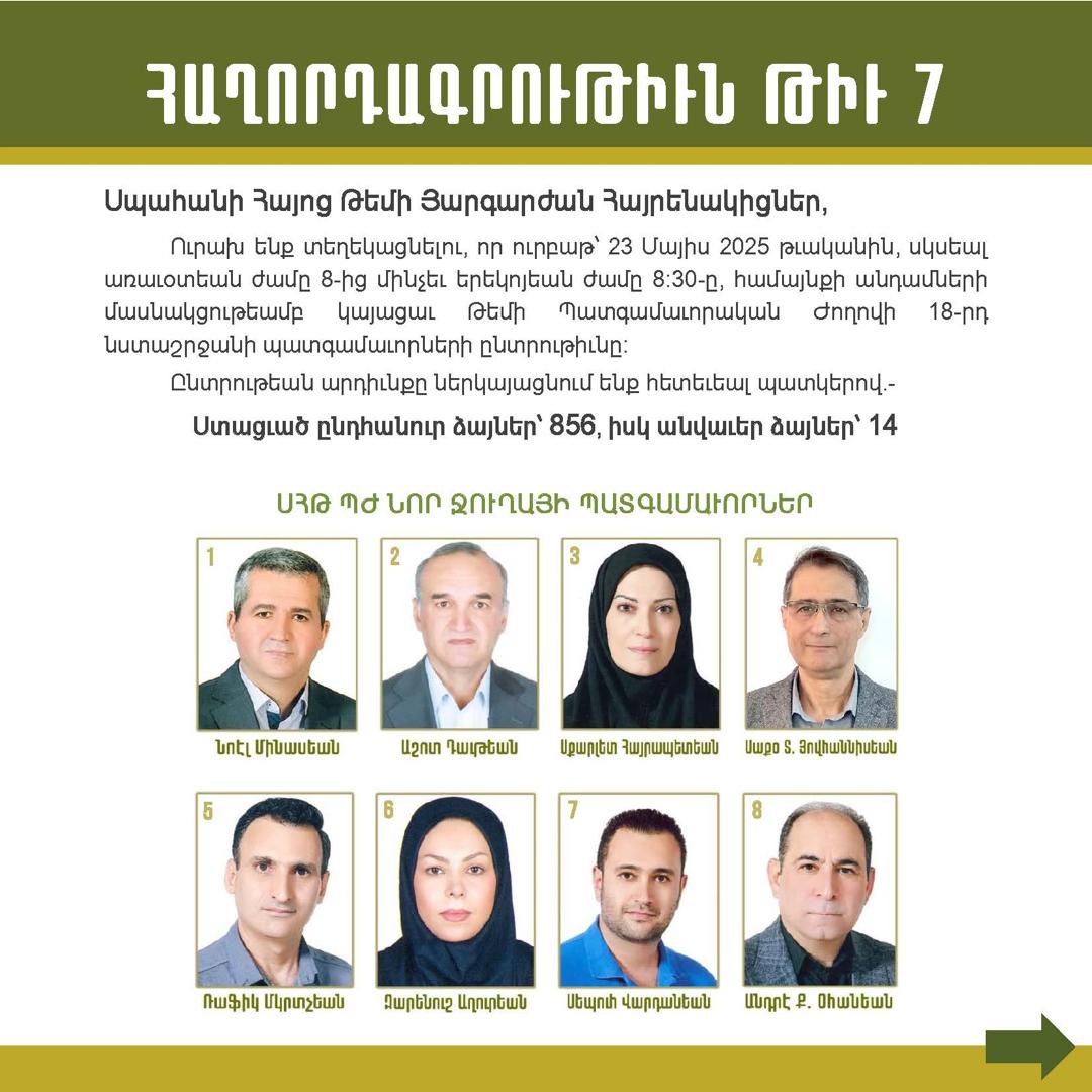 ՍՀԹ 18-ՐԴ ՇՐՋԱՆԻ ՊԱՏԳԱՄԱՒՈՐԱԿԱՆ ԺՈՂՈՎԻ ԸՆՏՐԱԿԱՆ ՅԱՆՁՆԱԽՈՒՄԲ - ՀԱՈՂՐԴԱԳՐՈՒԹԻՒՆ ԹԻՒ 7